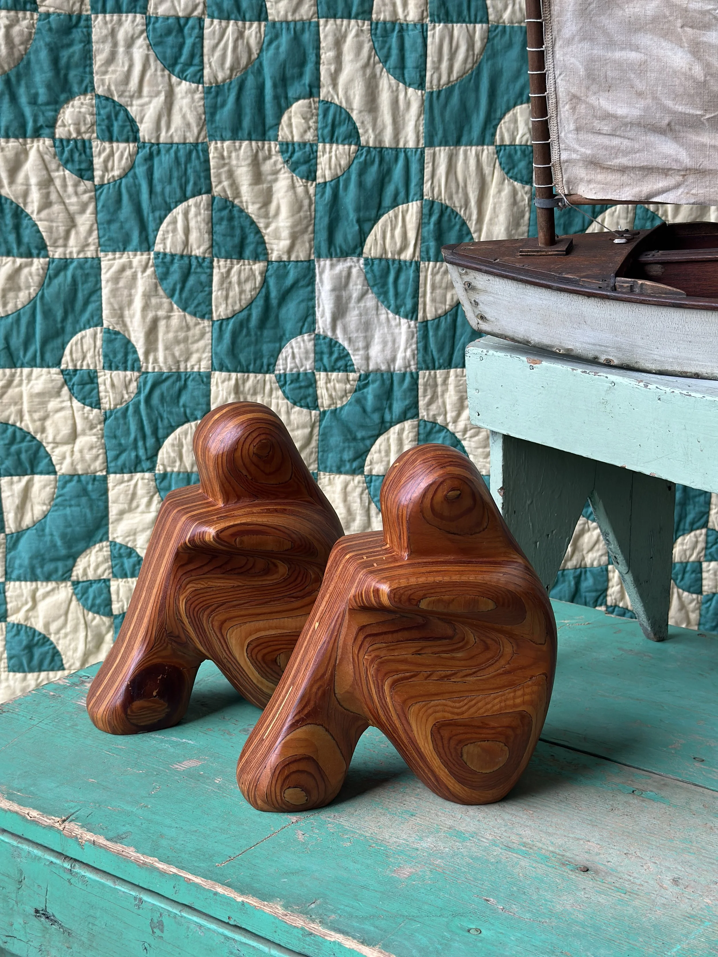 Vintage Laminated Wood Figural Bookends by Robert Hargrave, Circa